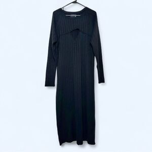 ASOS Curve Ribbed Knit Cut Out Long Sleeve Midi Sweater Dress in Black Size 20